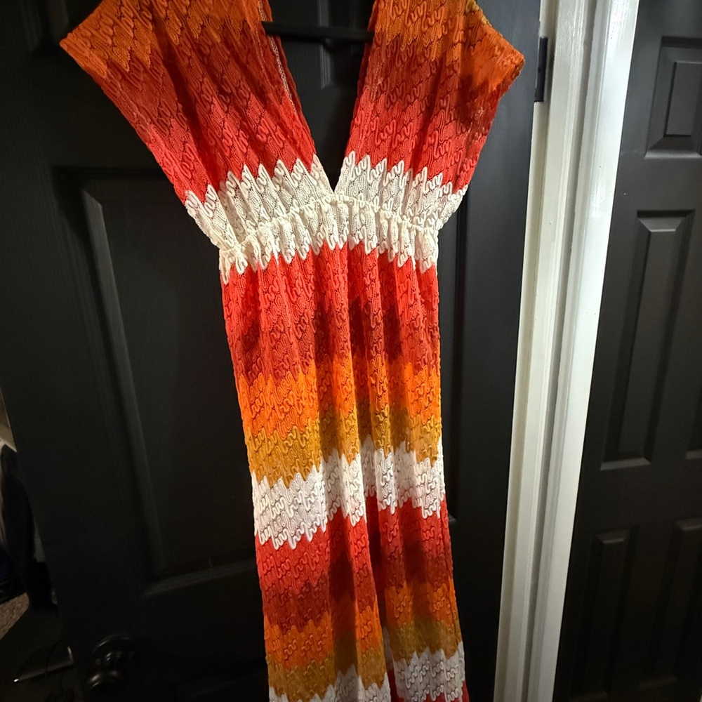 Blue Island Red and Orange Lace Maxi Dress